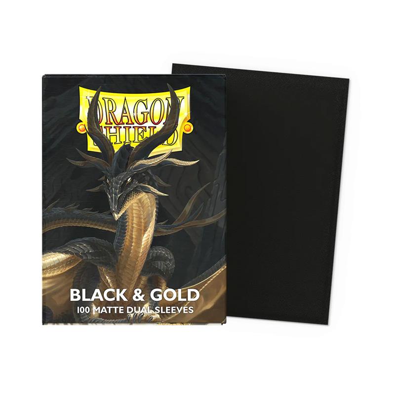 AT-15069 Dragon Shield Dual Matte Sleeves - Black & Gold (100 Sleeves)