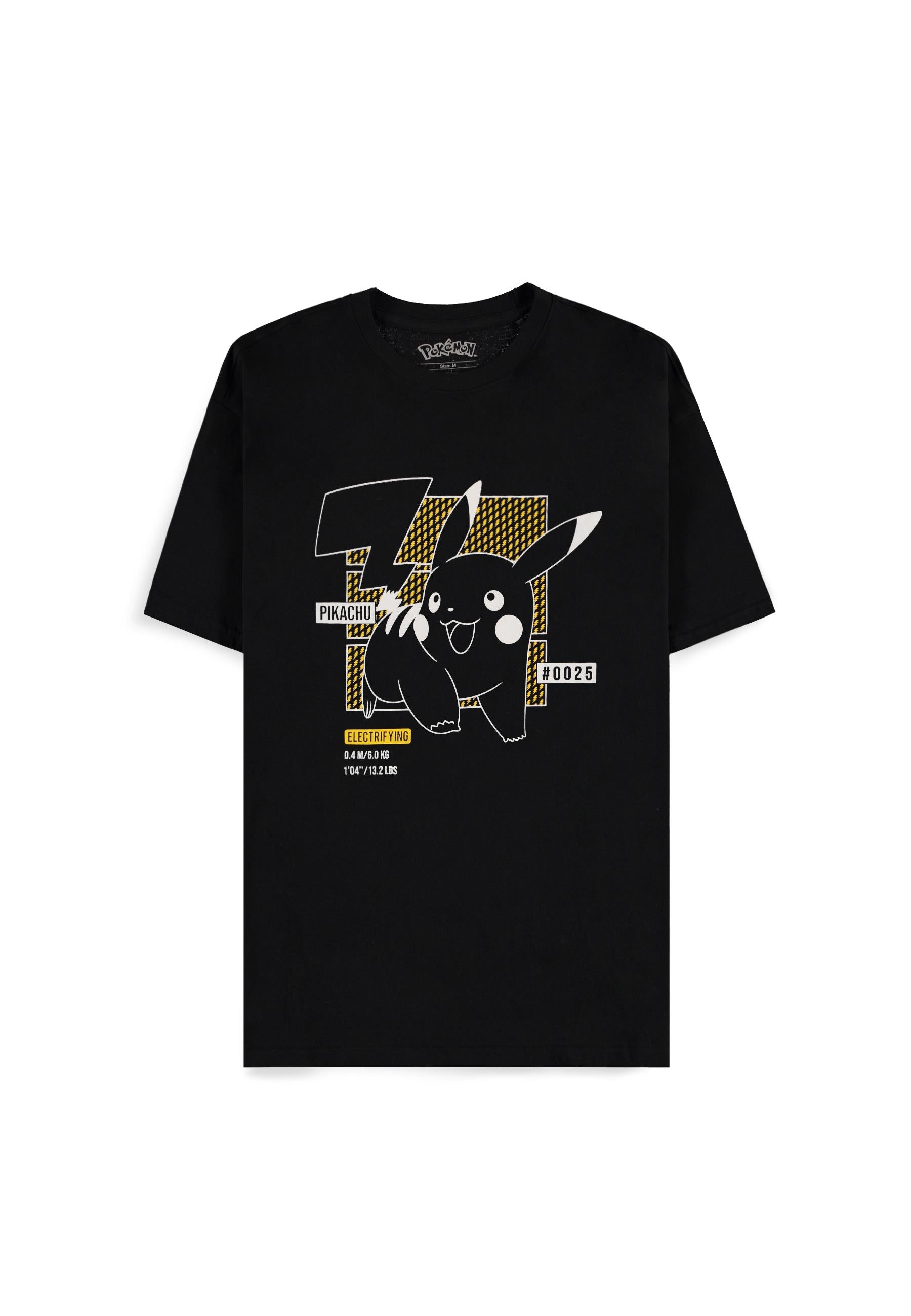 Pokemon T-Shirt (S) Man: Black Pikachu Line Art