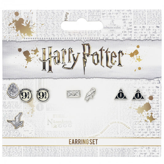 Ensemble de boucles d'oreilles officielles Harry Potter comprenant Platform 9 3/4, Hedwig &amp; Letter et les boucles d'oreilles Deathly Hallows
