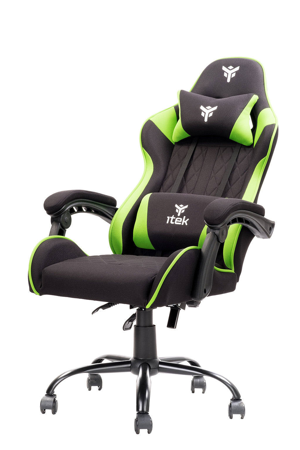 itek Gaming Chair RHOMBUS FF10 - Tessuto, Doppio Cuscino,  Schienale Reclinabile, Nero Verde