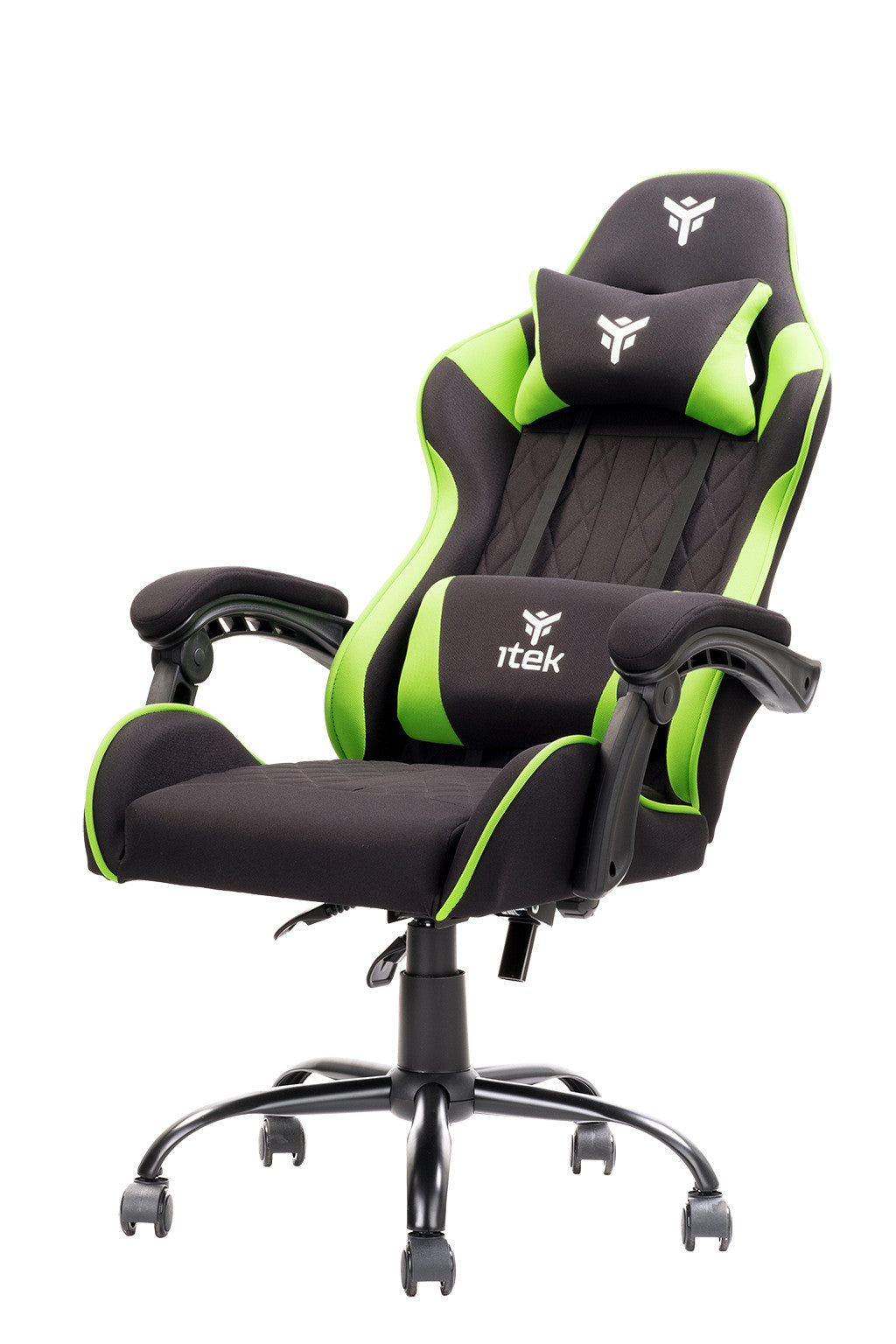 itek Gaming Chair RHOMBUS FF10 - Fabric, Double Cushion, Reclining Backrest, Black Green