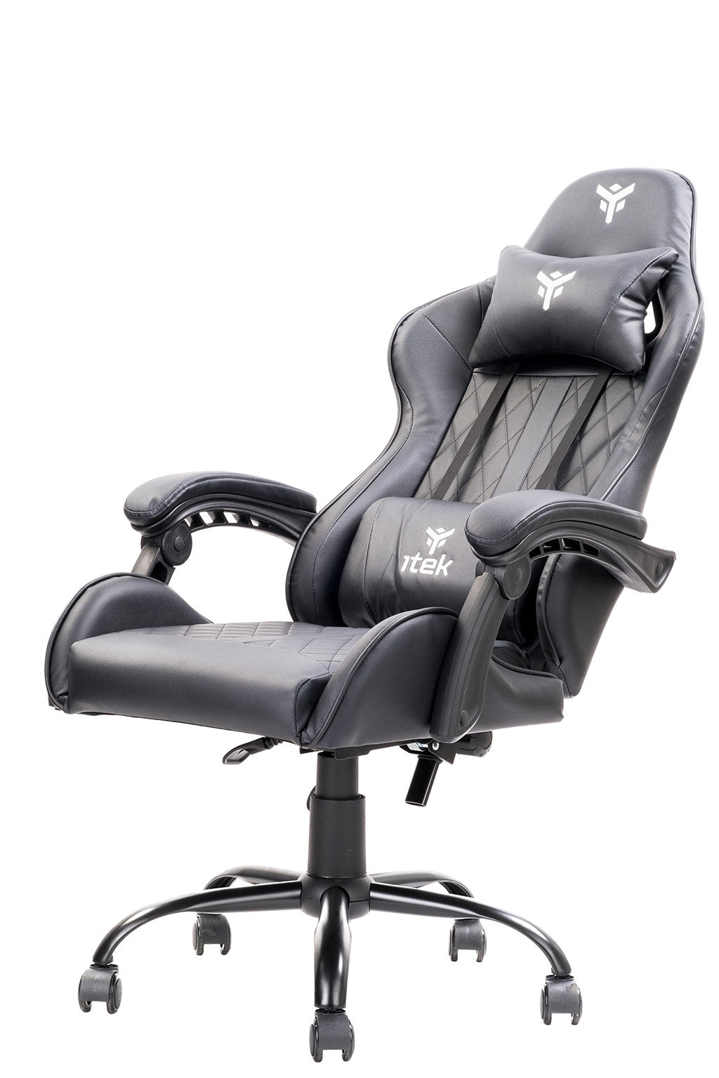 itek Gaming Chair RHOMBUS PF10 - PVC, Double Cushion, Reclining Backrest, Black Black