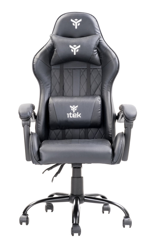 itek Gaming Chair RHOMBUS PF10 - PVC,  Doppio Cuscino, Schienale  Reclinabile, Nero Nero
