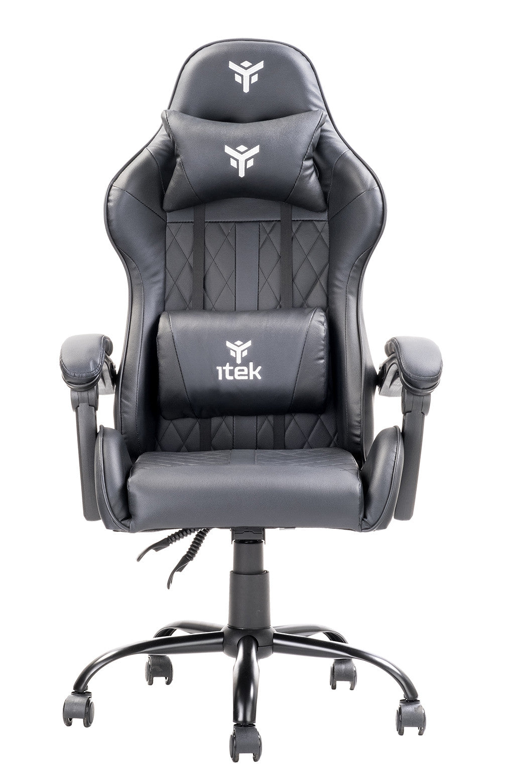 itek Gaming Chair RHOMBUS PF10 - PVC, Double Cushion, Reclining Backrest, Black Black
